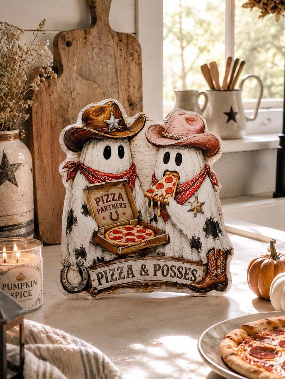 cowboy ghost pizza Halloween sign - photo 10