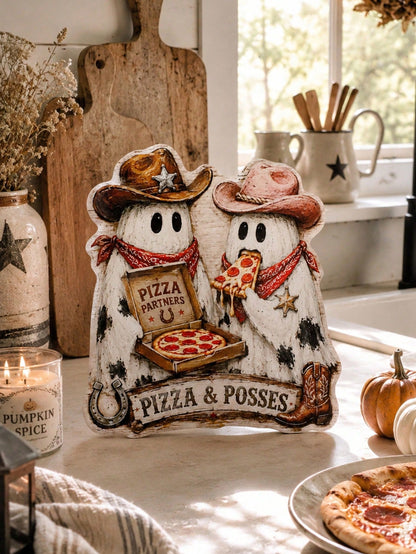 cowboy ghost pizza Halloween sign - photo 10