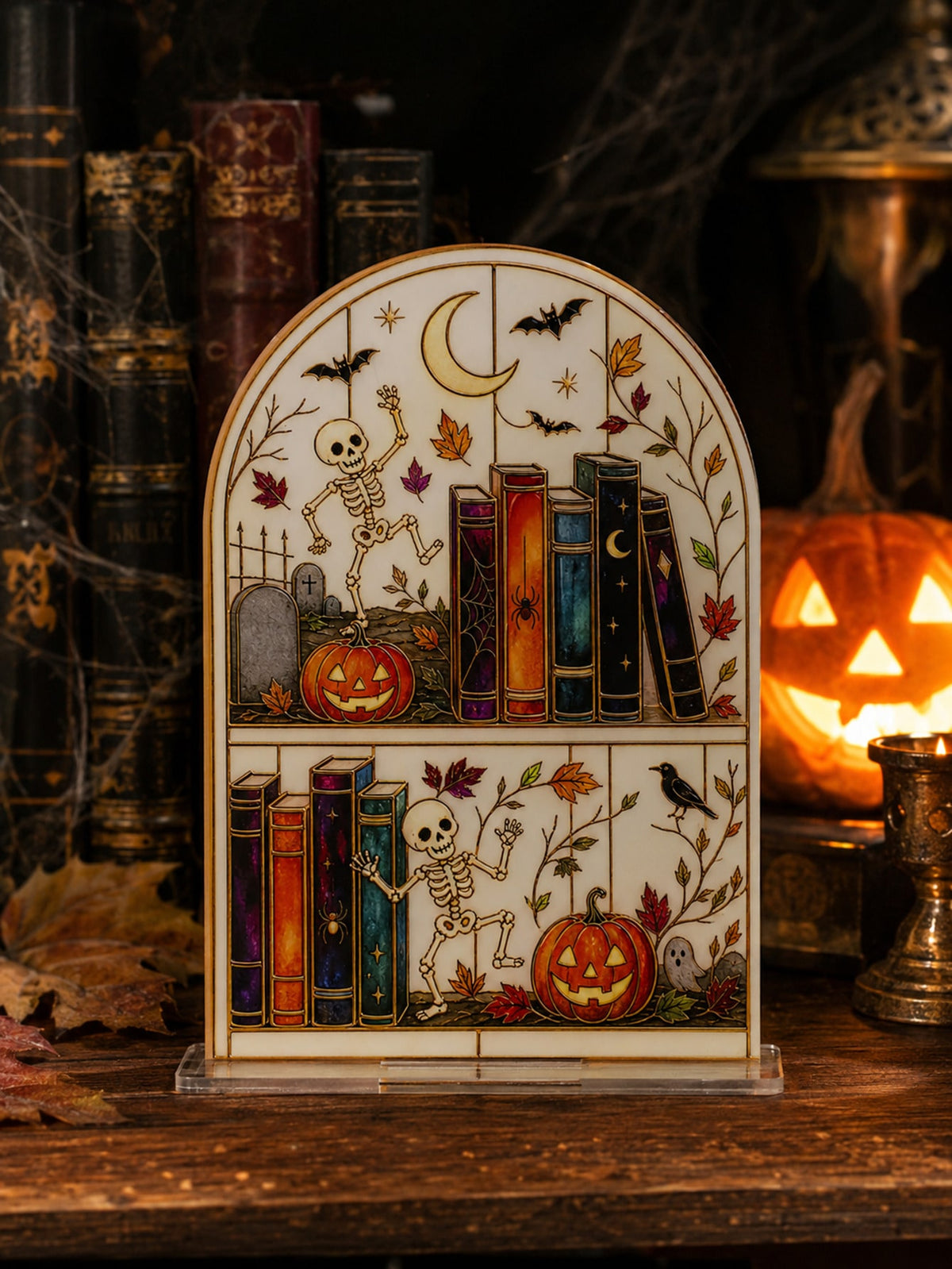 skeleton bookshelf Halloween tabletop sign - photo 9