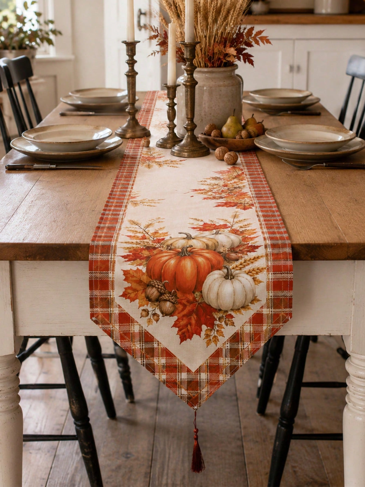 fall pumpkin plaid table runner - photo 9