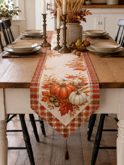 fall pumpkin plaid table runner - photo 9