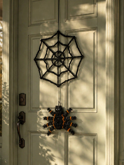 black tinsel spider web decoration - photo 10