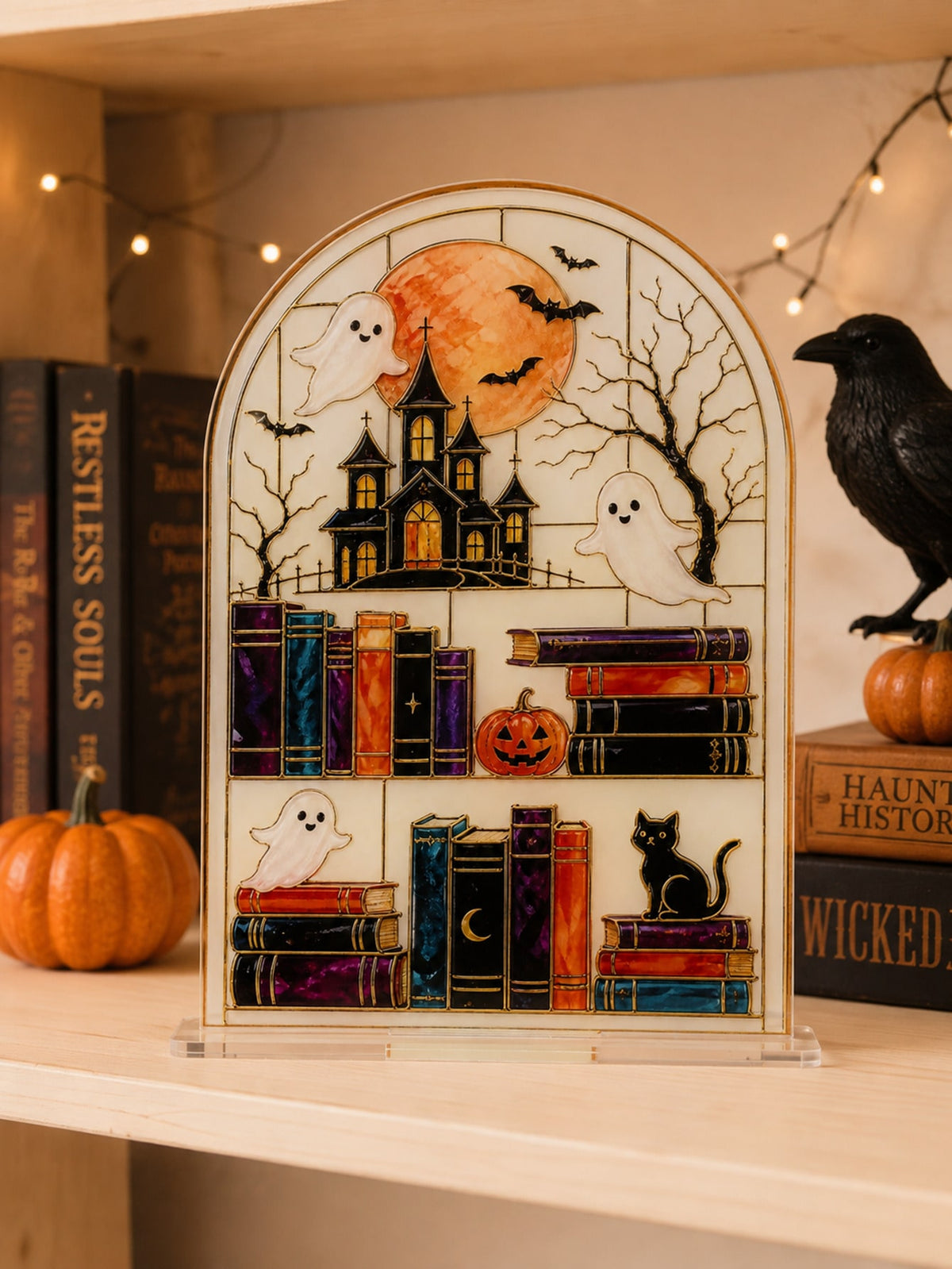 haunted house bookshelf Halloween sign - photo 10
