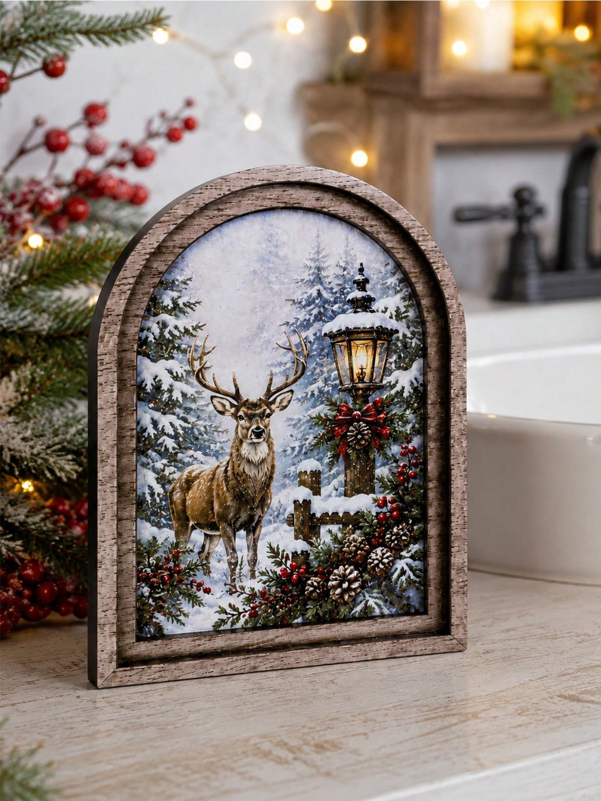 reindeer snowy forest arch sign - photo 10