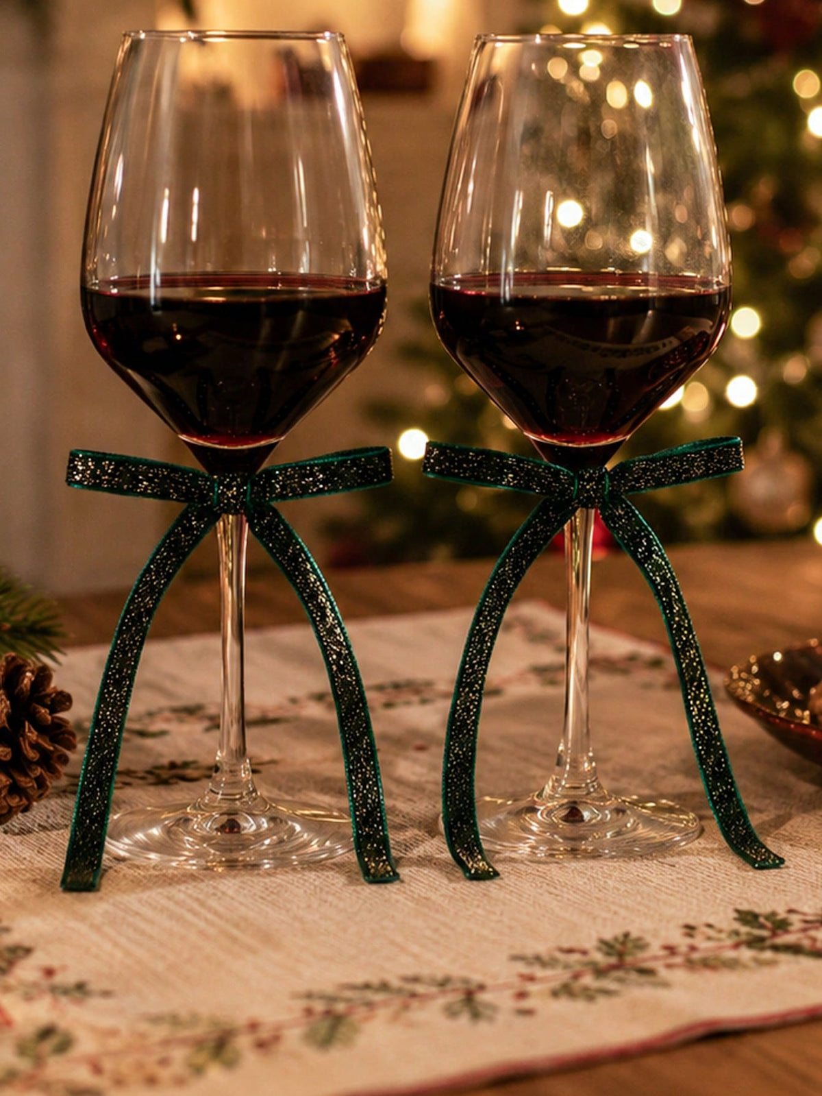 velvet wine glass bows - Green photo 10