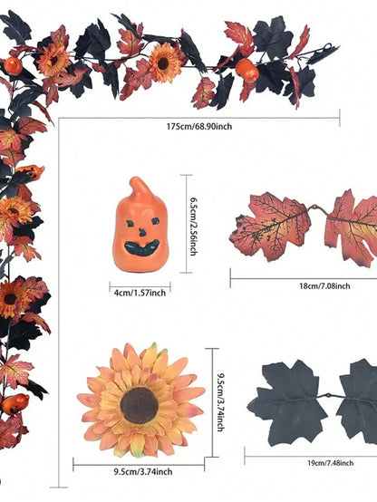 Halloween maple leaf garland sunflower style leaf and pumpkin details