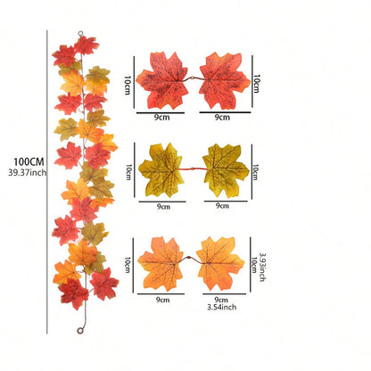 Artificial maple leaf garland 100 cm size chart with leaf sizes