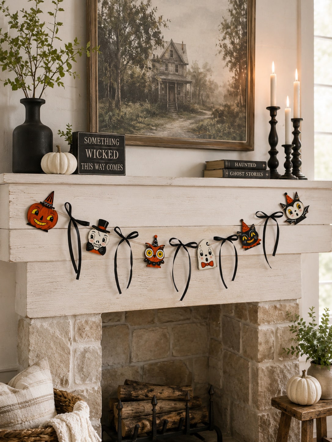 pumpkin owl black cat Halloween garland - photo 10