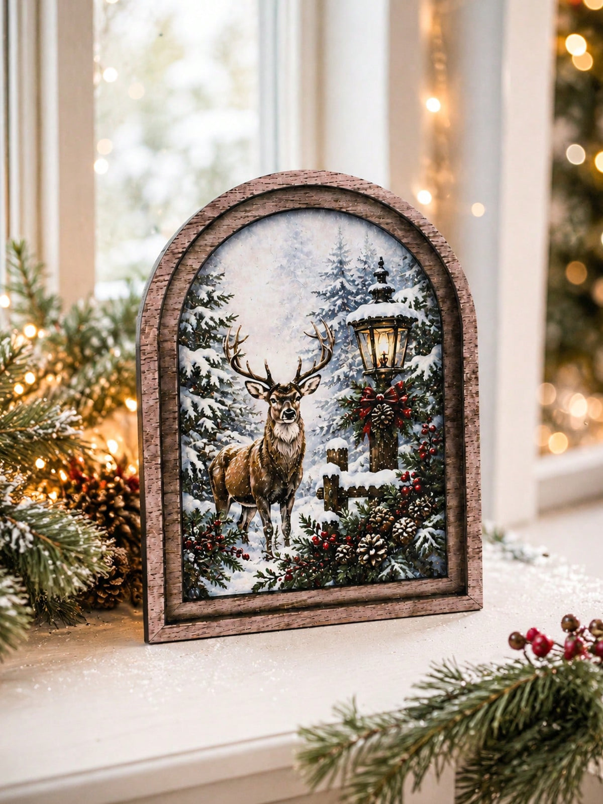 reindeer snowy forest arch sign - photo 11