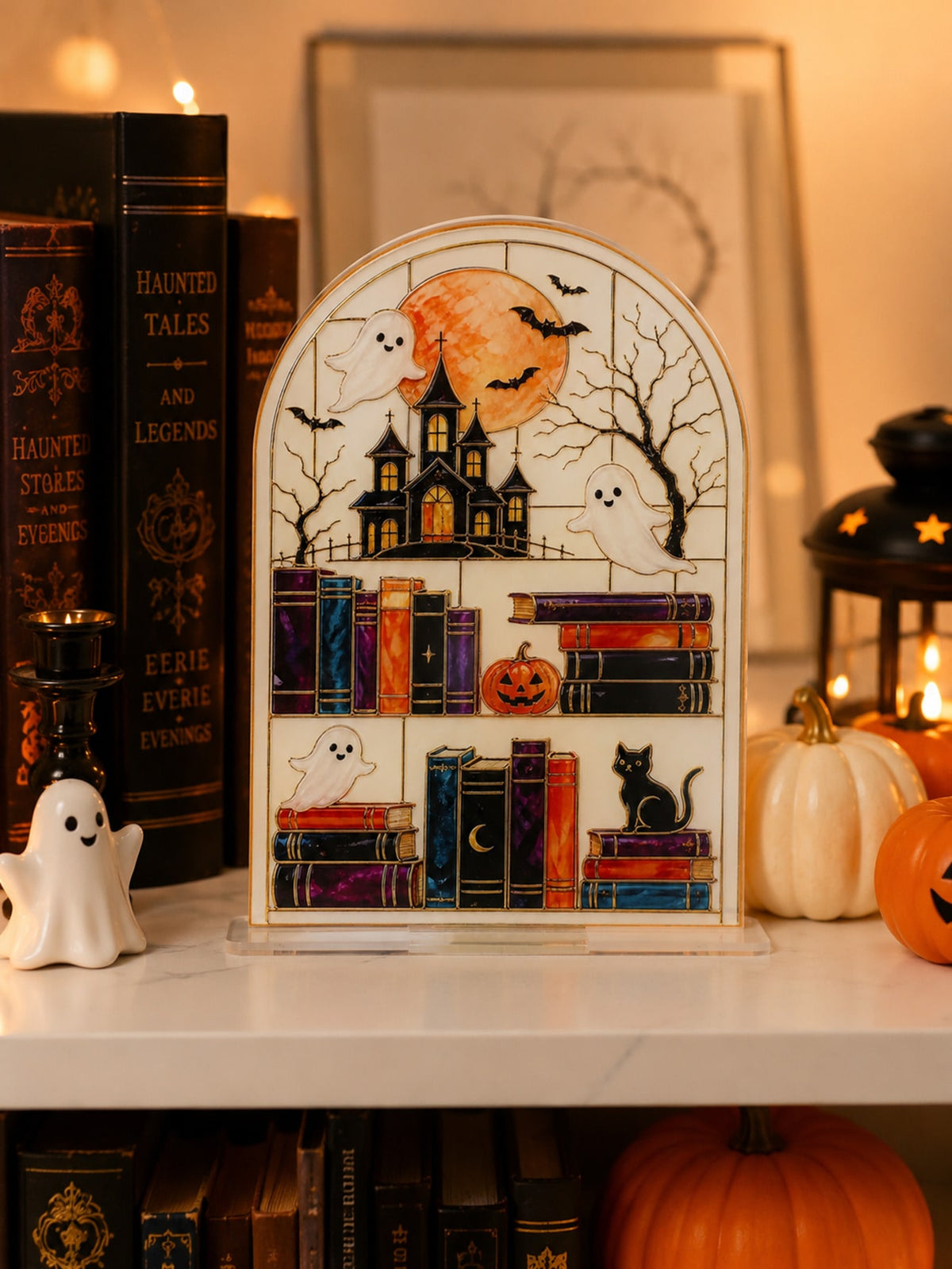 haunted house bookshelf Halloween sign - photo 11