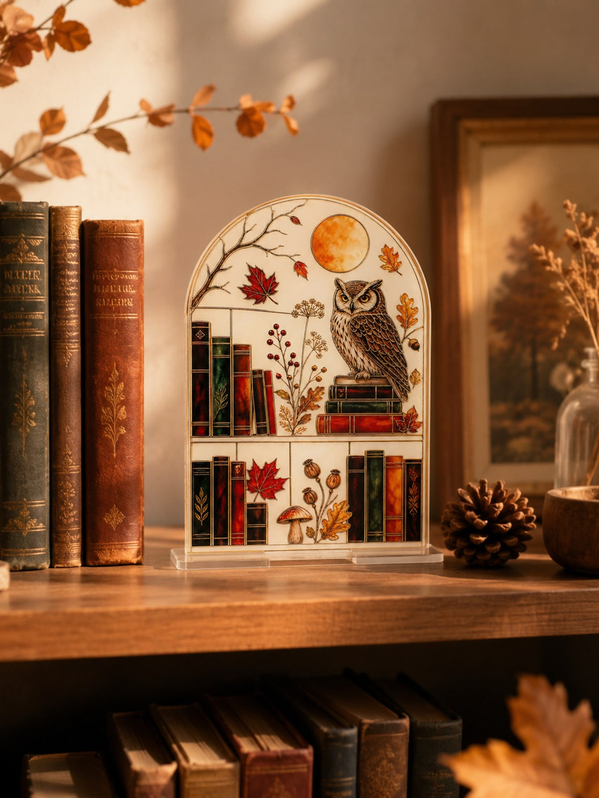 autumn owl bookshelf tabletop sign - photo 10