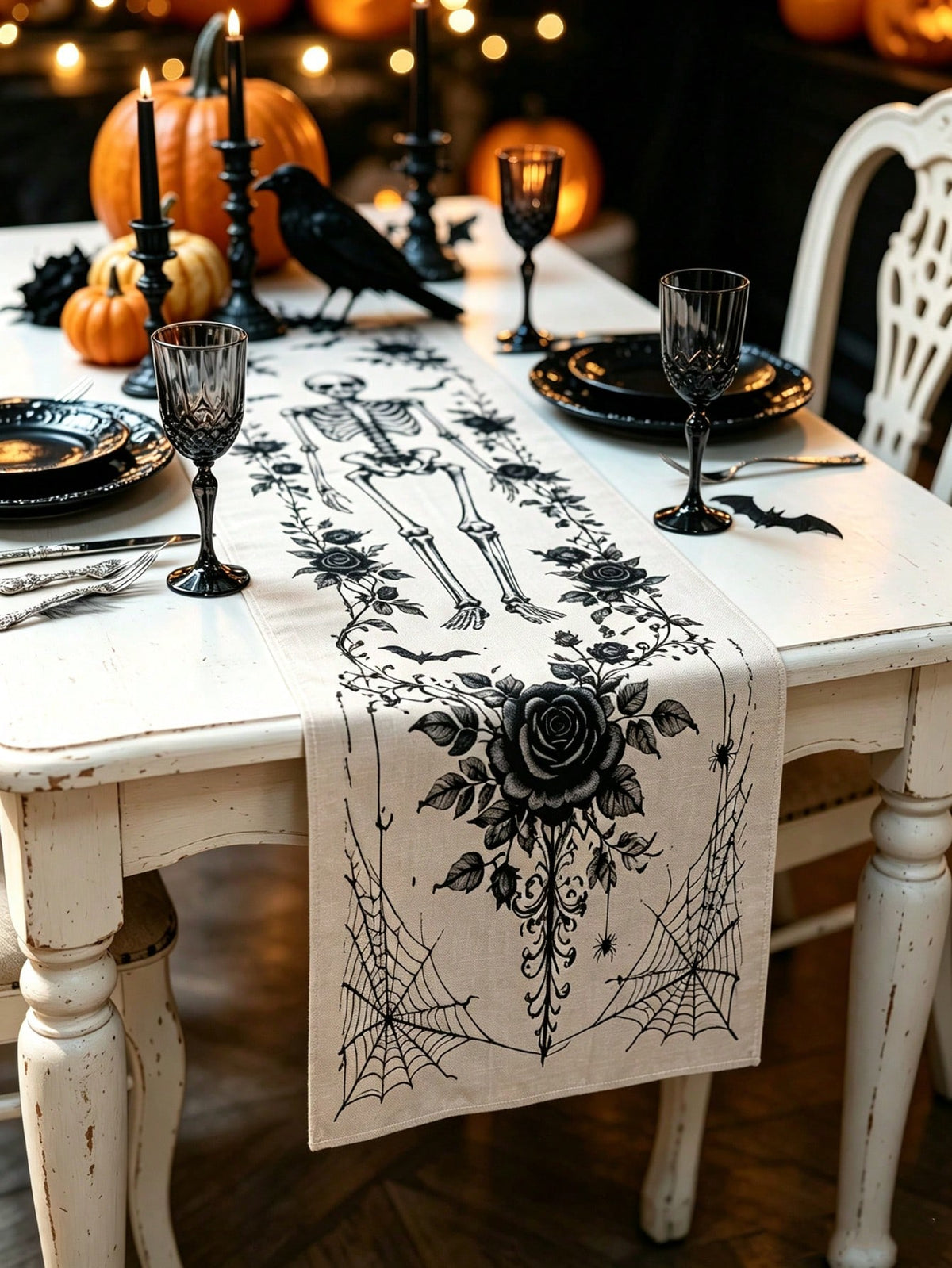 skull black rose table runner - photo 10