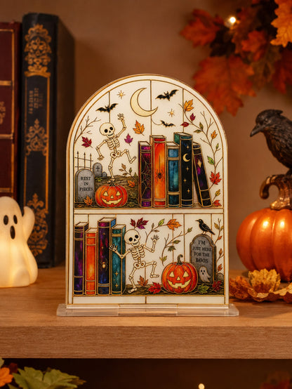 skeleton bookshelf Halloween tabletop sign - photo 10