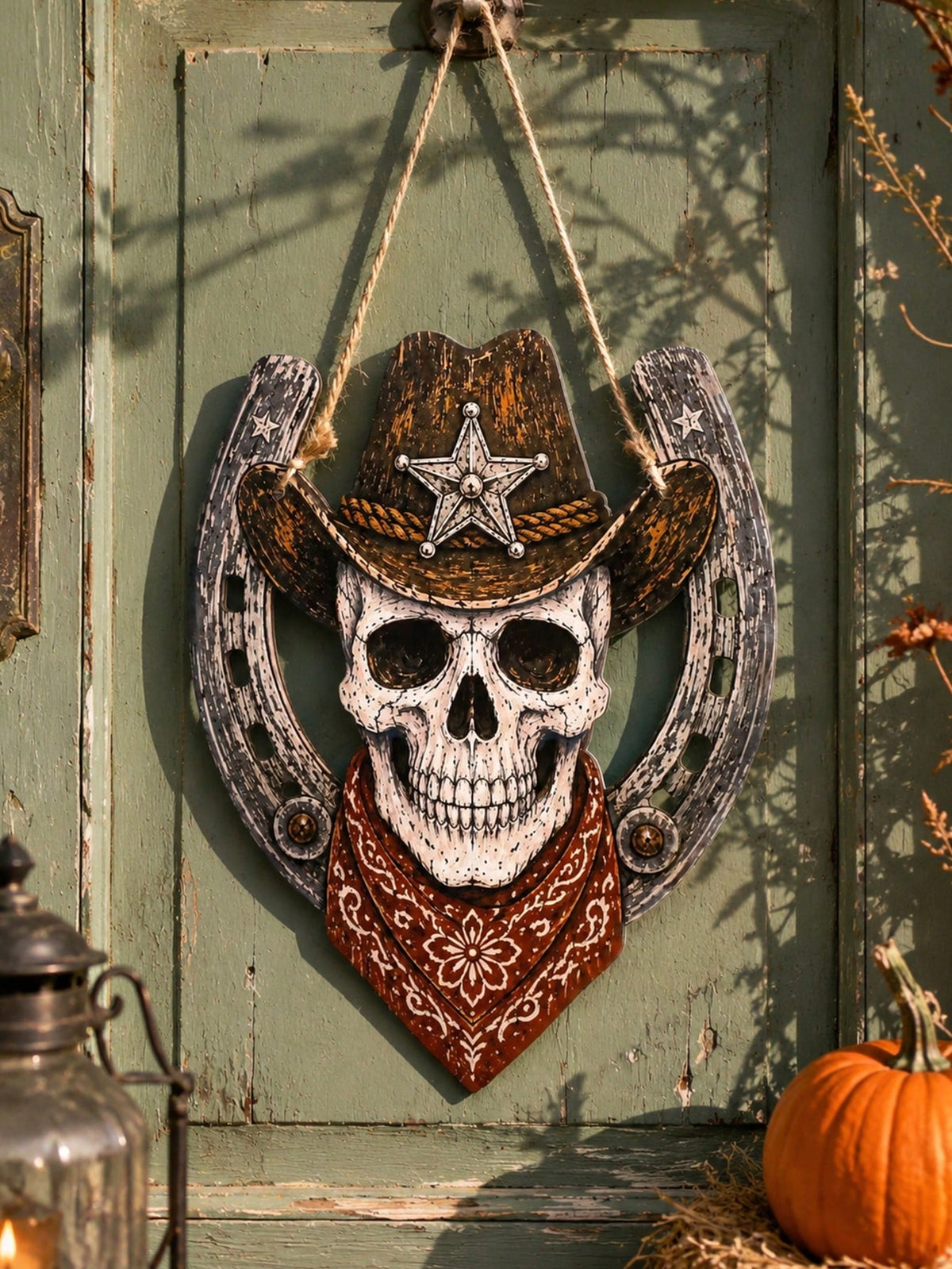 cowboy skull horseshoe door hanger - photo 10