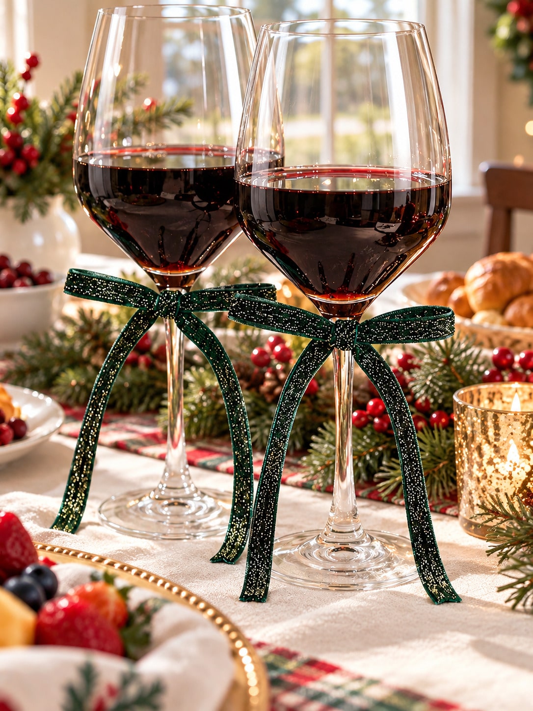 velvet wine glass bows - Green photo 11