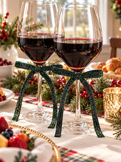 velvet wine glass bows - Green photo 11