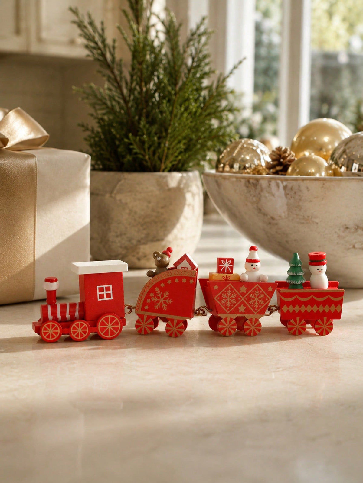 red Christmas train bear snowman - photo 8
