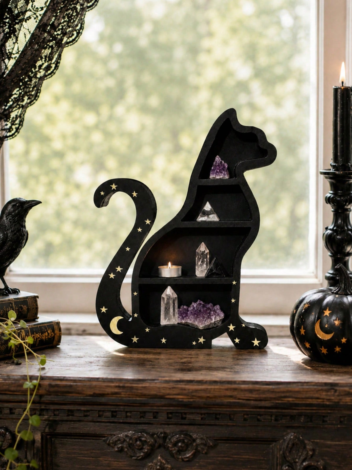 black cat crystal display shelf - photo 10