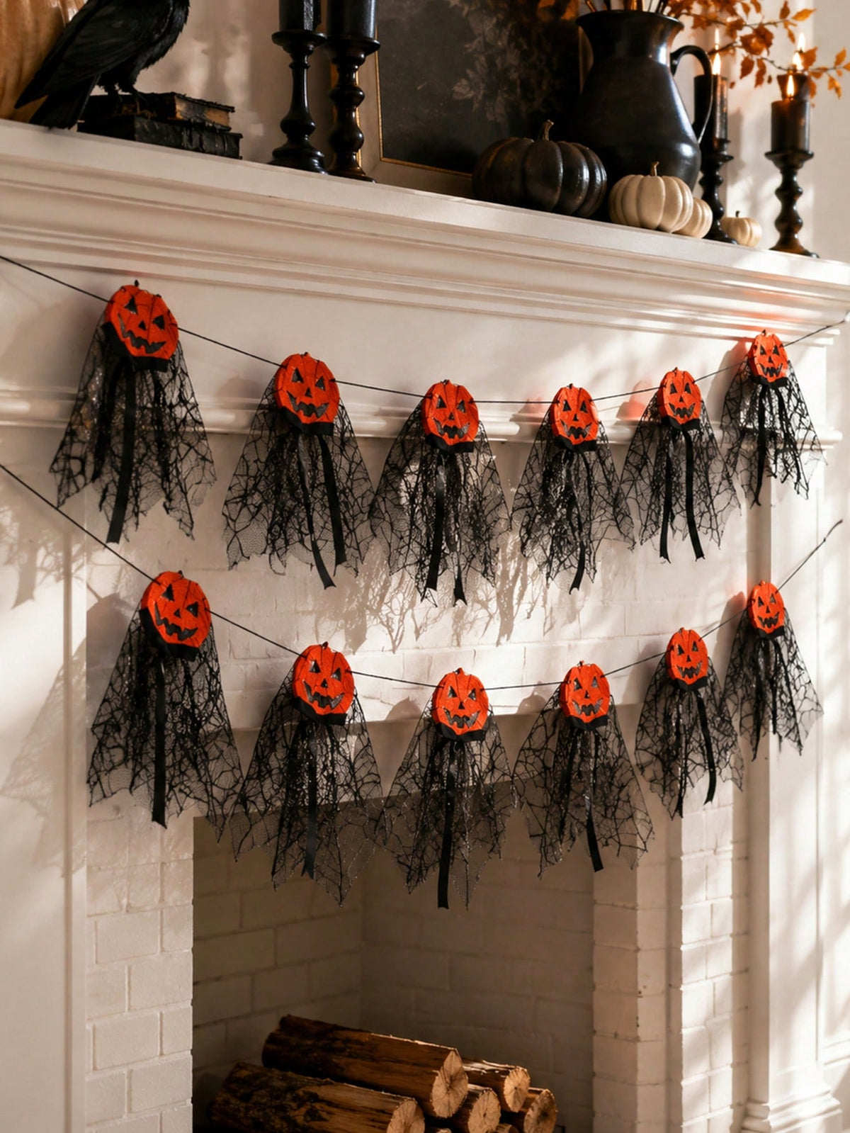 pumpkin black tulle Halloween garland - photo 11