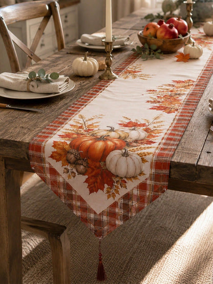 fall pumpkin plaid table runner - photo 10