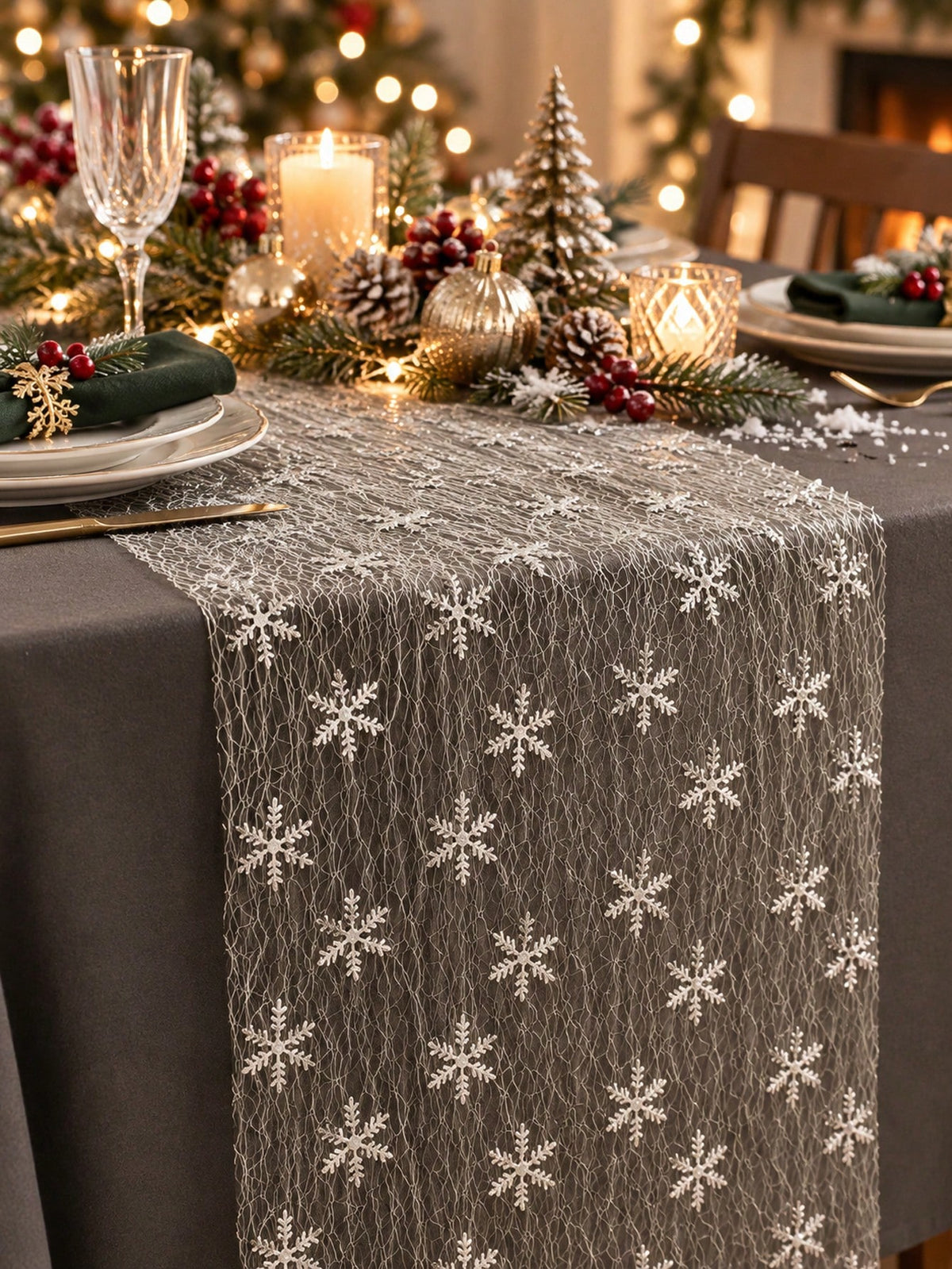 snowflake sheer table runner - Silver photo 11