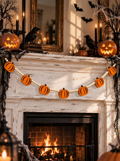 felt pumpkin wood bead garland - photo 11