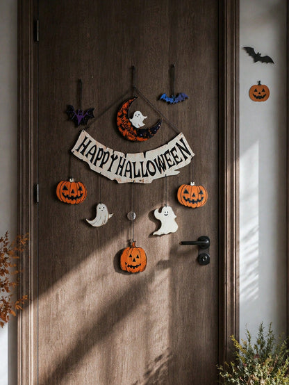 Happy Halloween banner moon pumpkins - photo 10