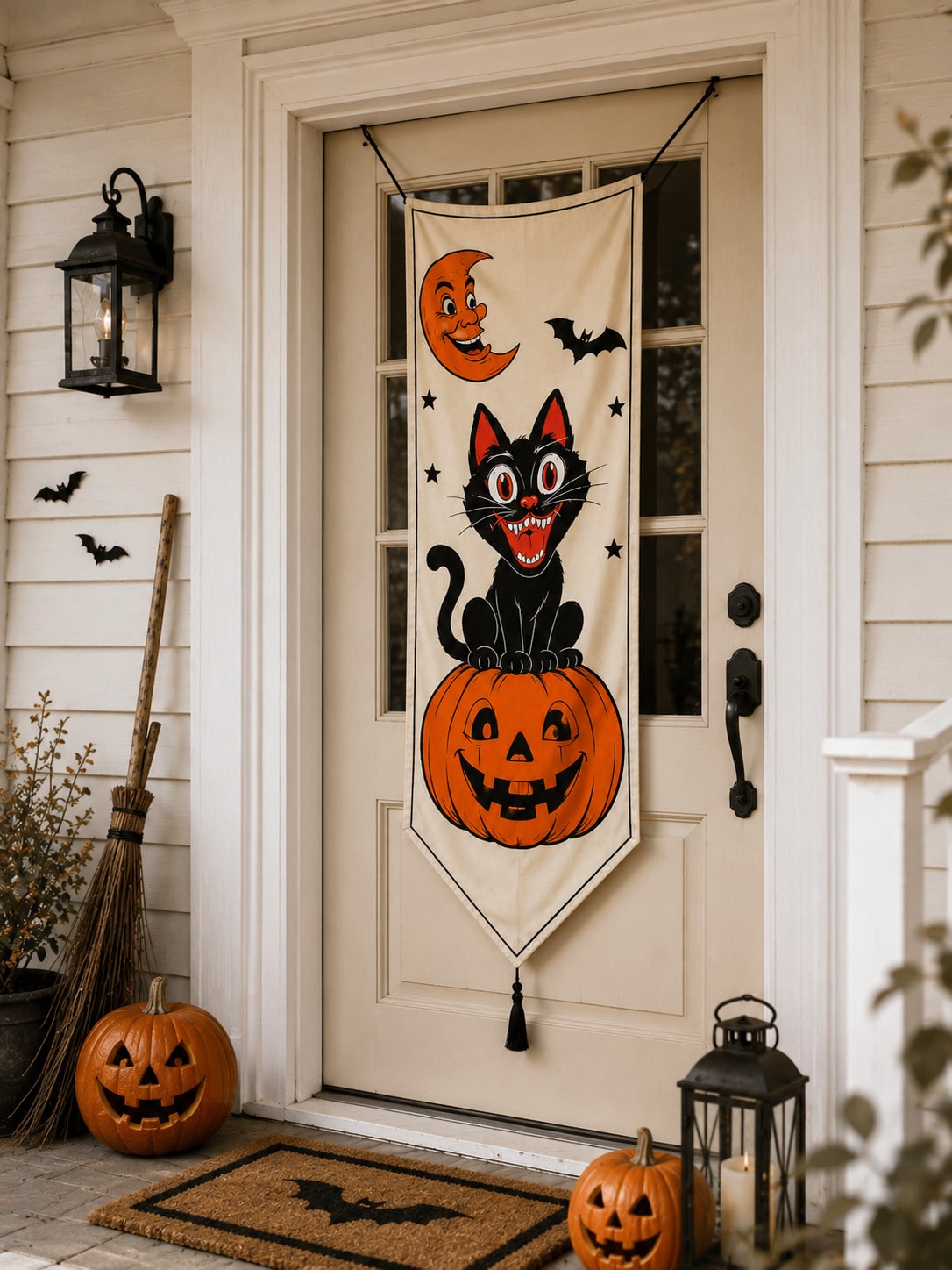 black cat on pumpkin door banner - photo 10