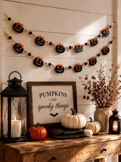 jack-o-lantern pom pom Halloween banner - photo 10