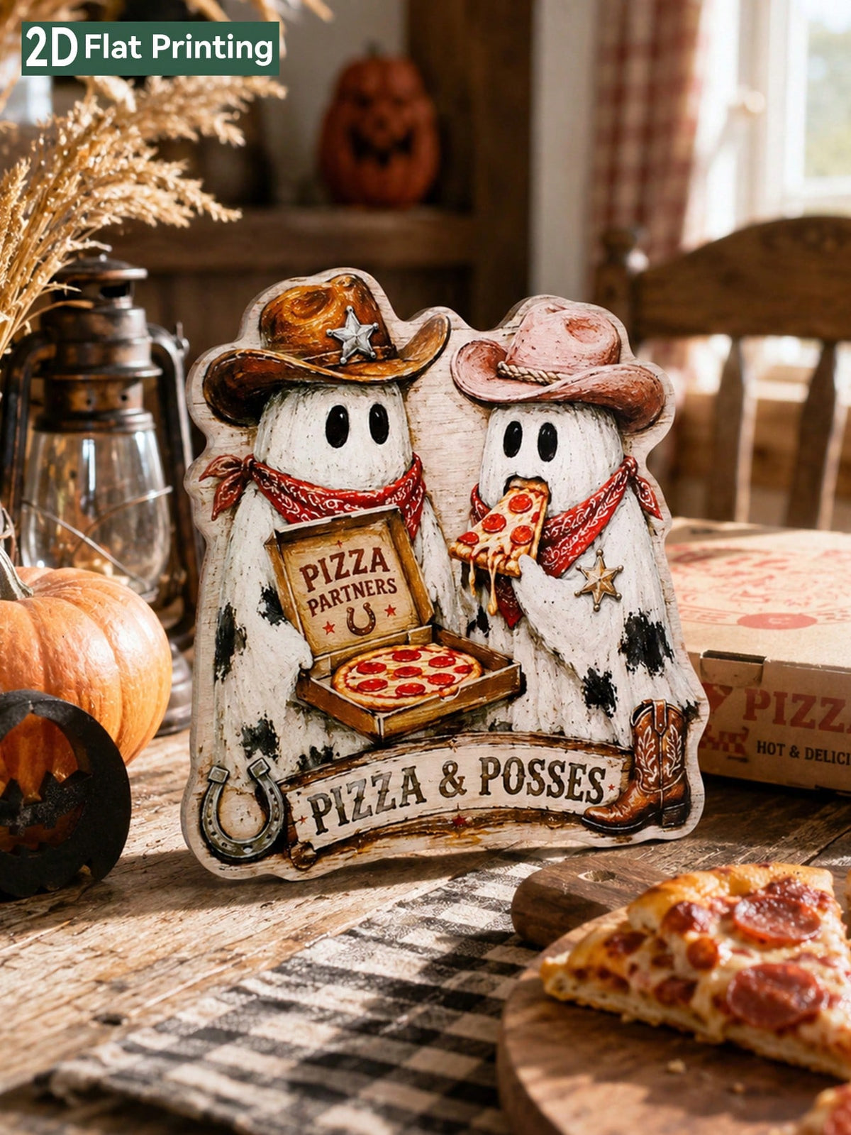 cowboy ghost pizza Halloween sign - photo 11