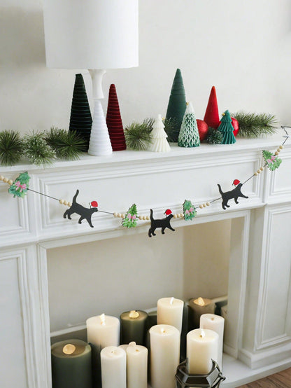 black cat Christmas felt garland - photo 11