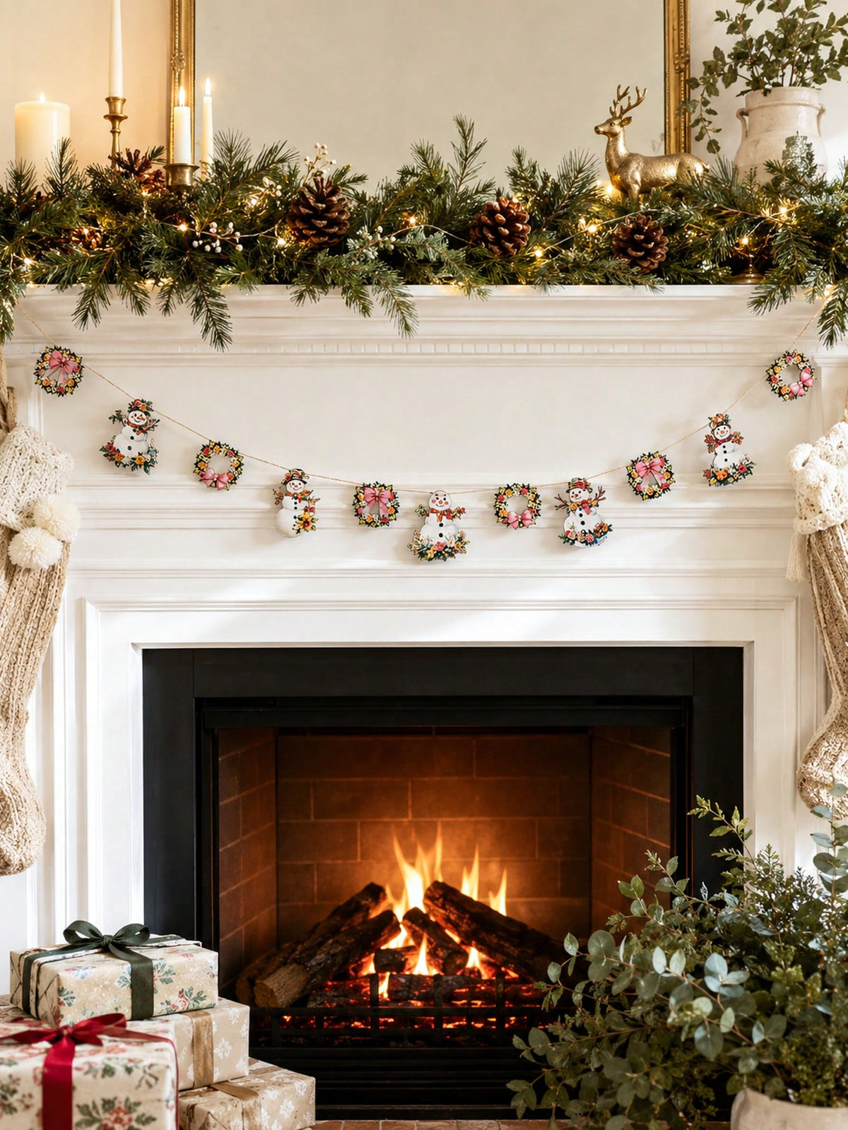 floral snowman wreath garland - photo 10