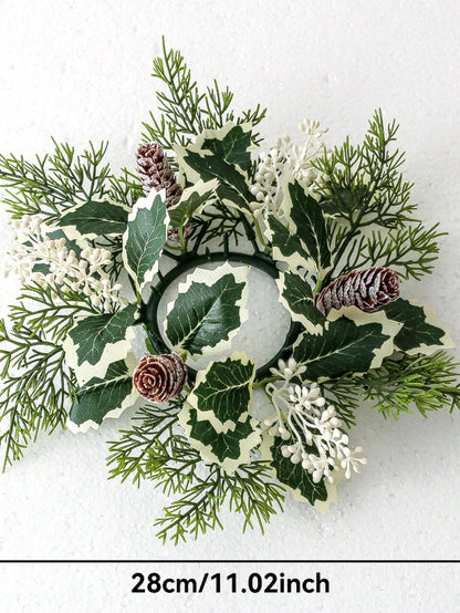 Christmas candle ring wreath variegated holly style, 28 cm