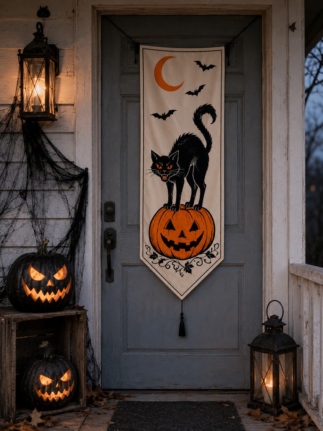 black cat pumpkin Halloween porch banner - photo 10