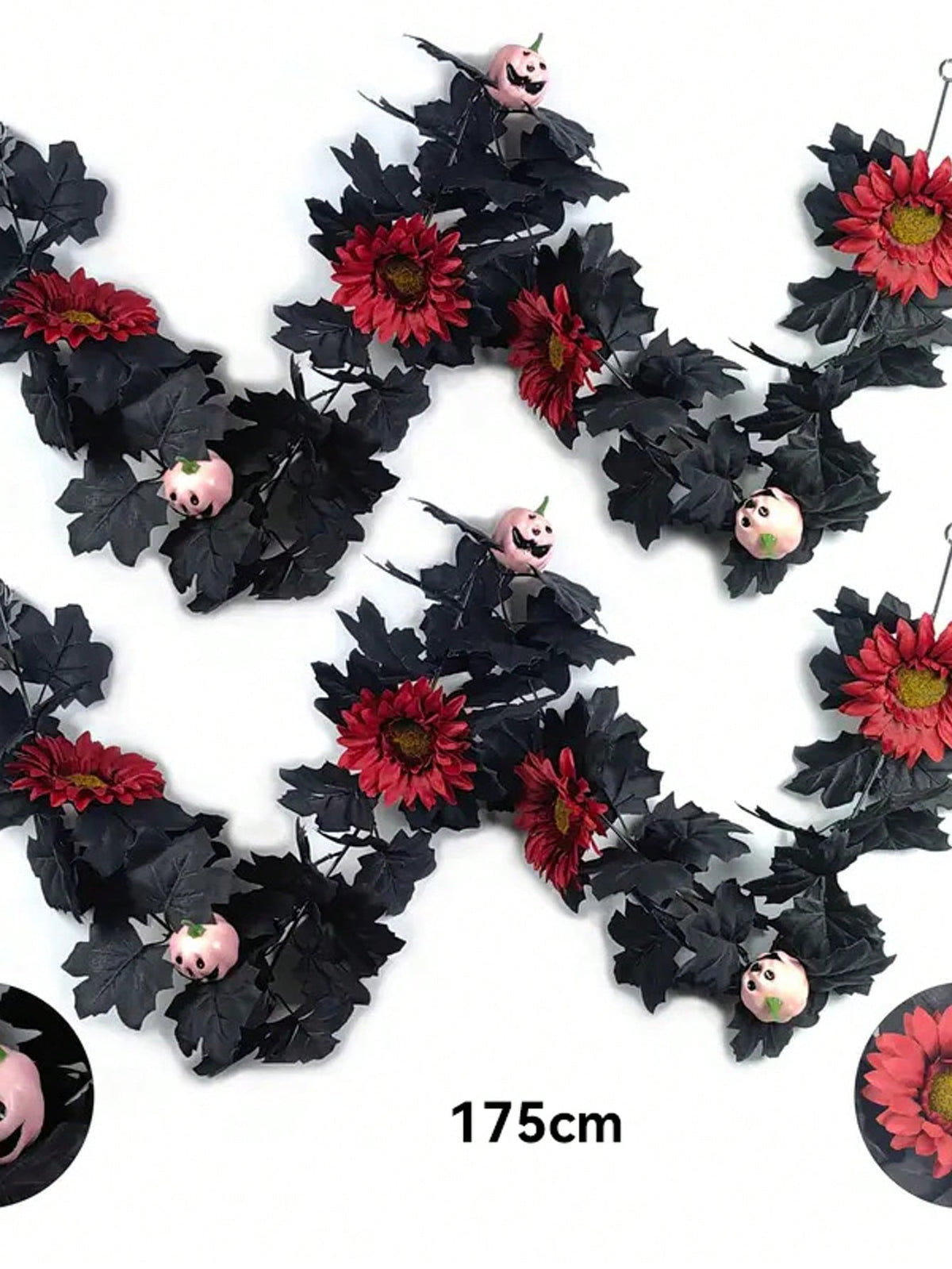 Halloween maple leaf garland black and red floral style close-up
