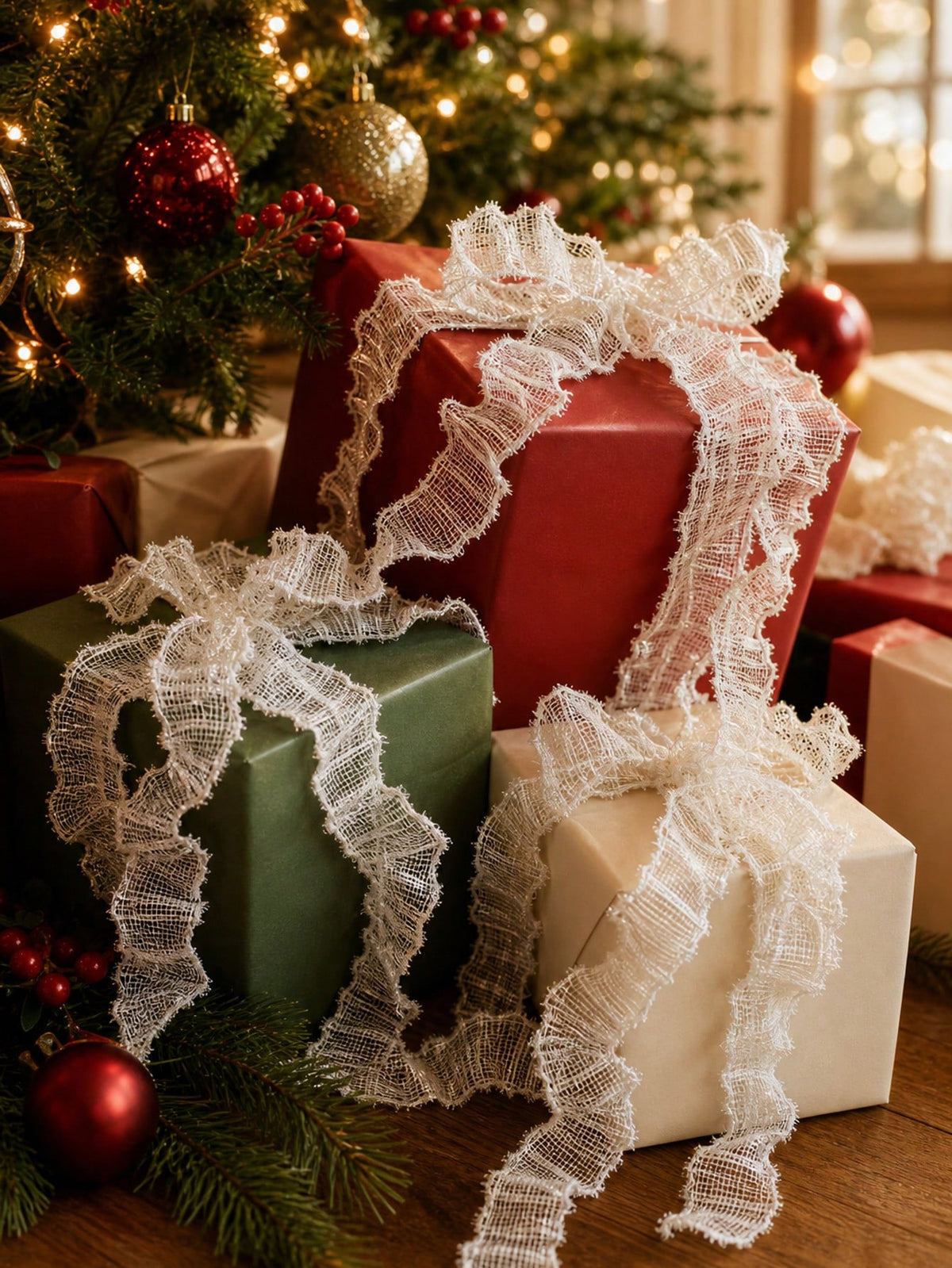 ruffled mesh ribbon garland - White photo 11