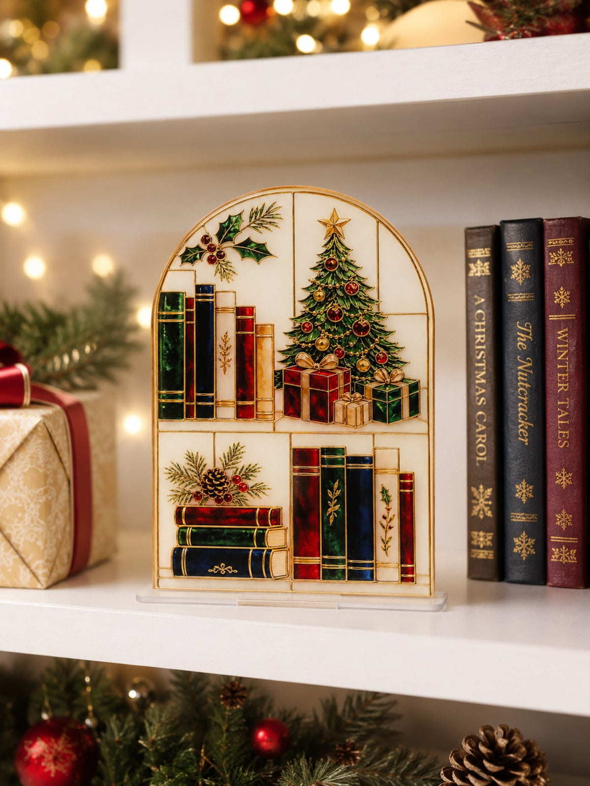 Christmas bookshelf scene plaque - photo 11