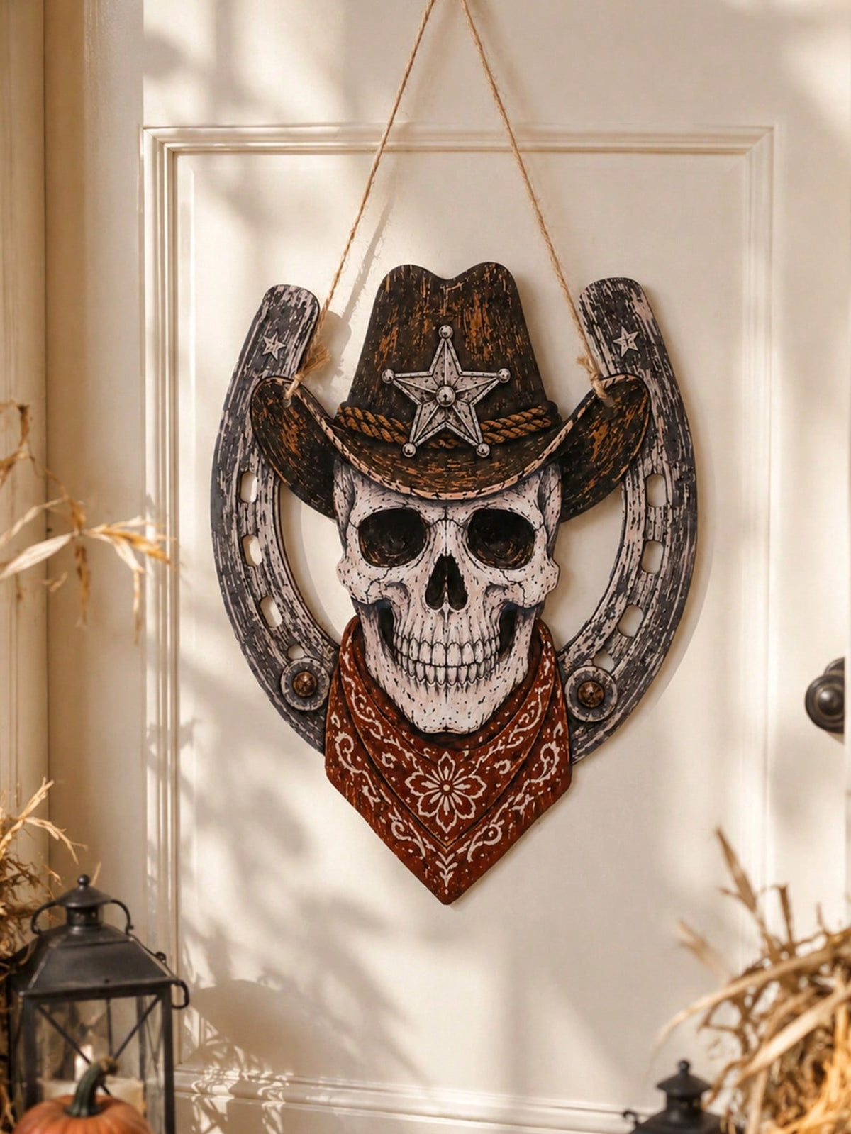 cowboy skull horseshoe door hanger - photo 11