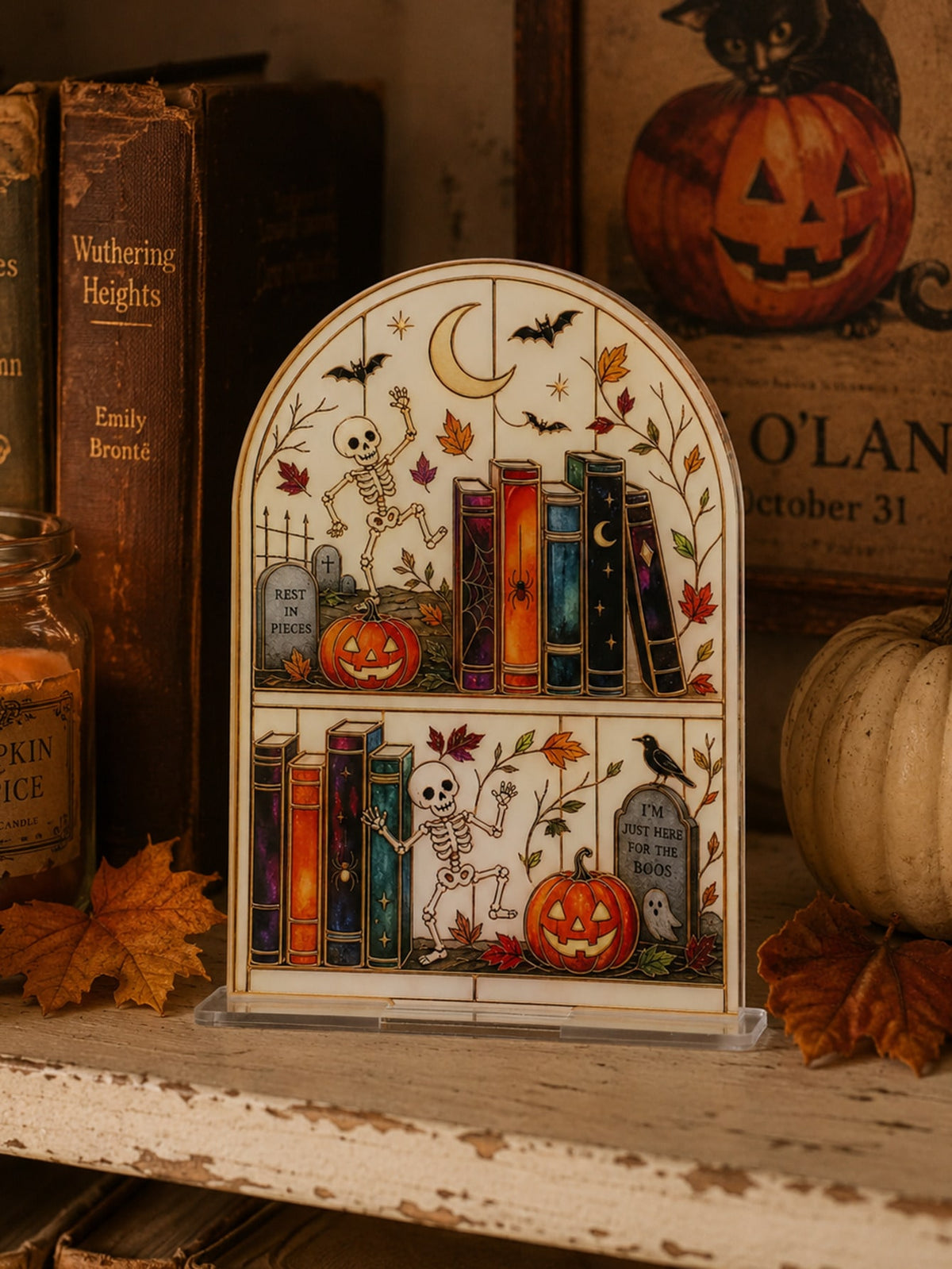 skeleton bookshelf Halloween tabletop sign - photo 11