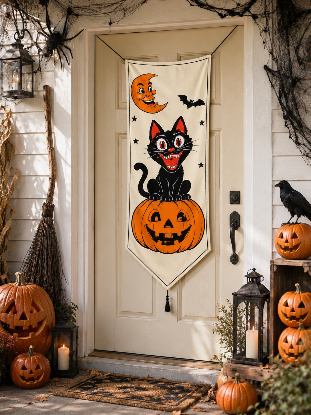 black cat on pumpkin door banner - photo 11