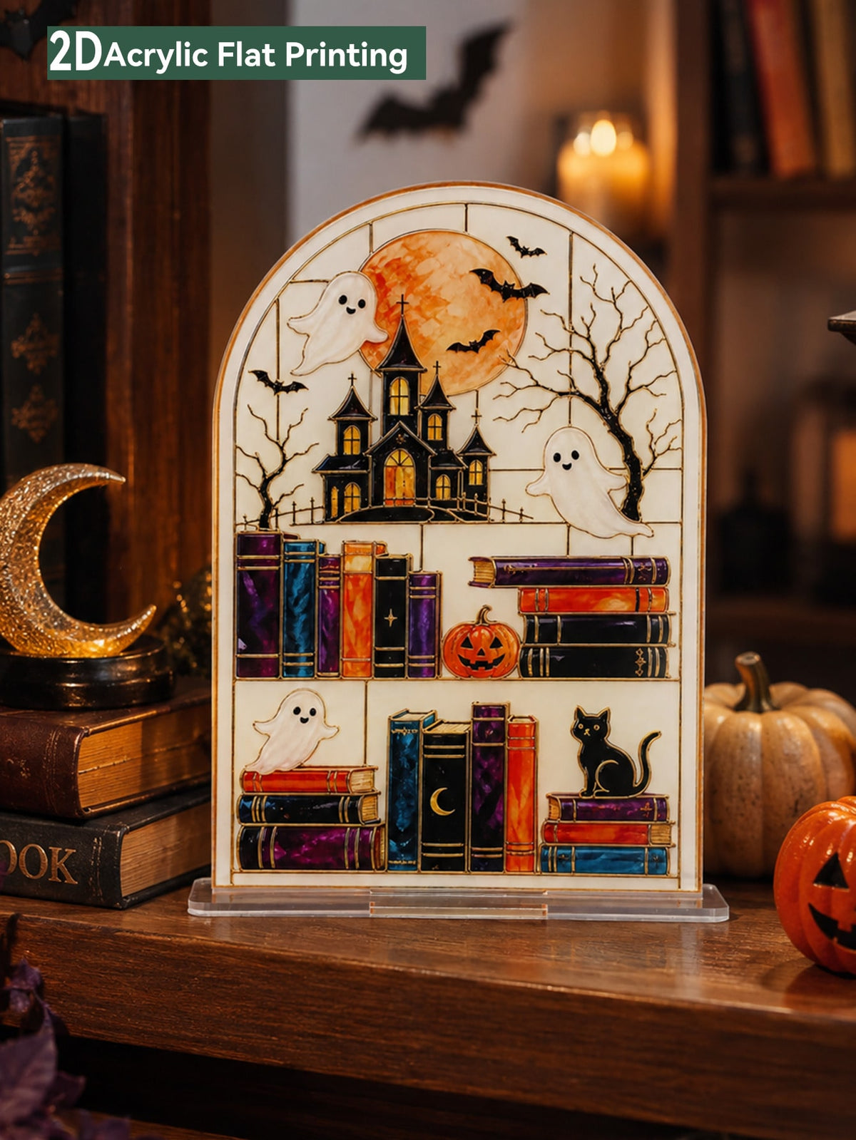 haunted house bookshelf Halloween sign - photo 12