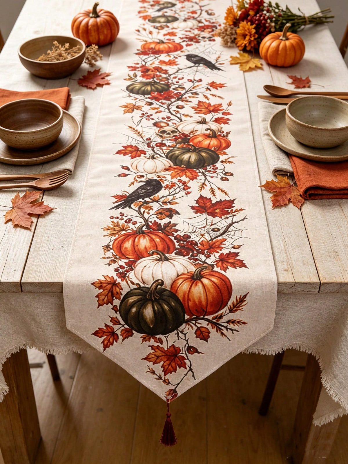 pumpkin crow fall table runner - photo 10