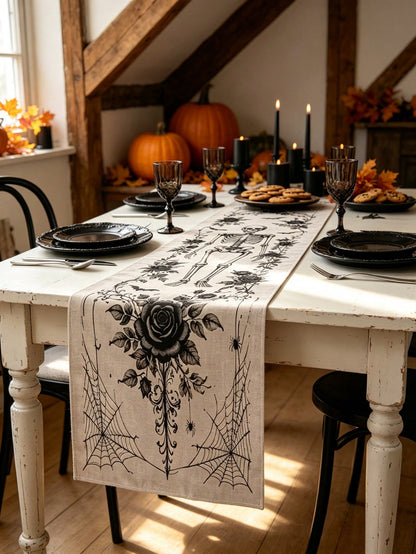 skull black rose table runner - photo 11