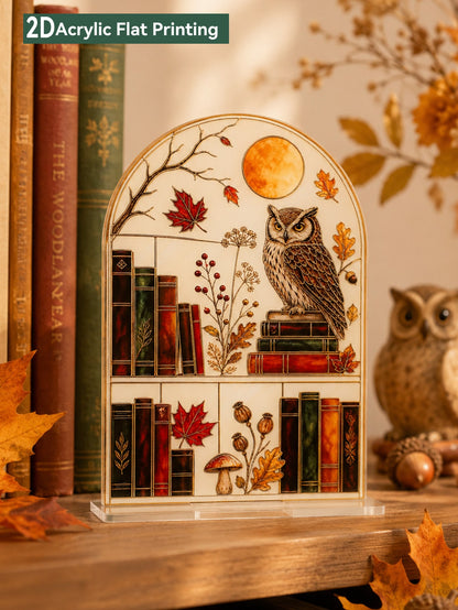 autumn owl bookshelf tabletop sign - photo 11