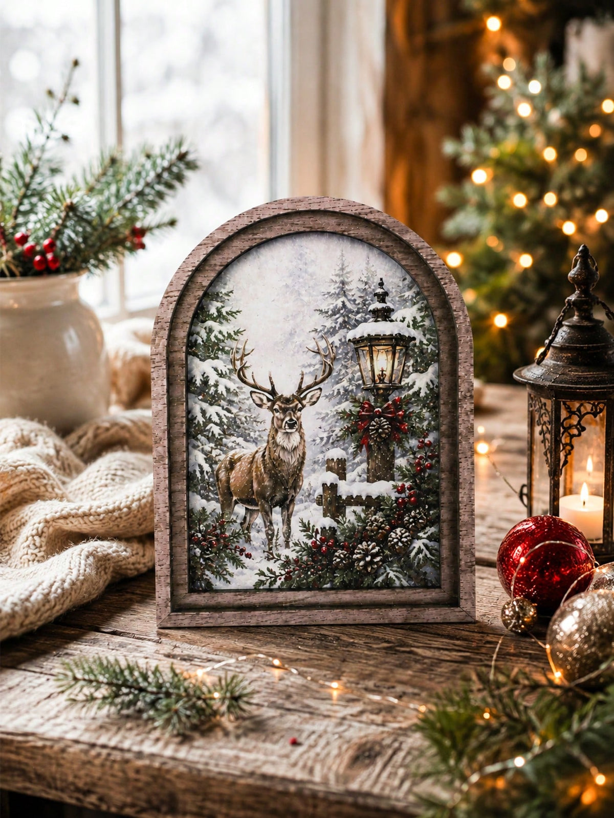 reindeer snowy forest arch sign - photo 12