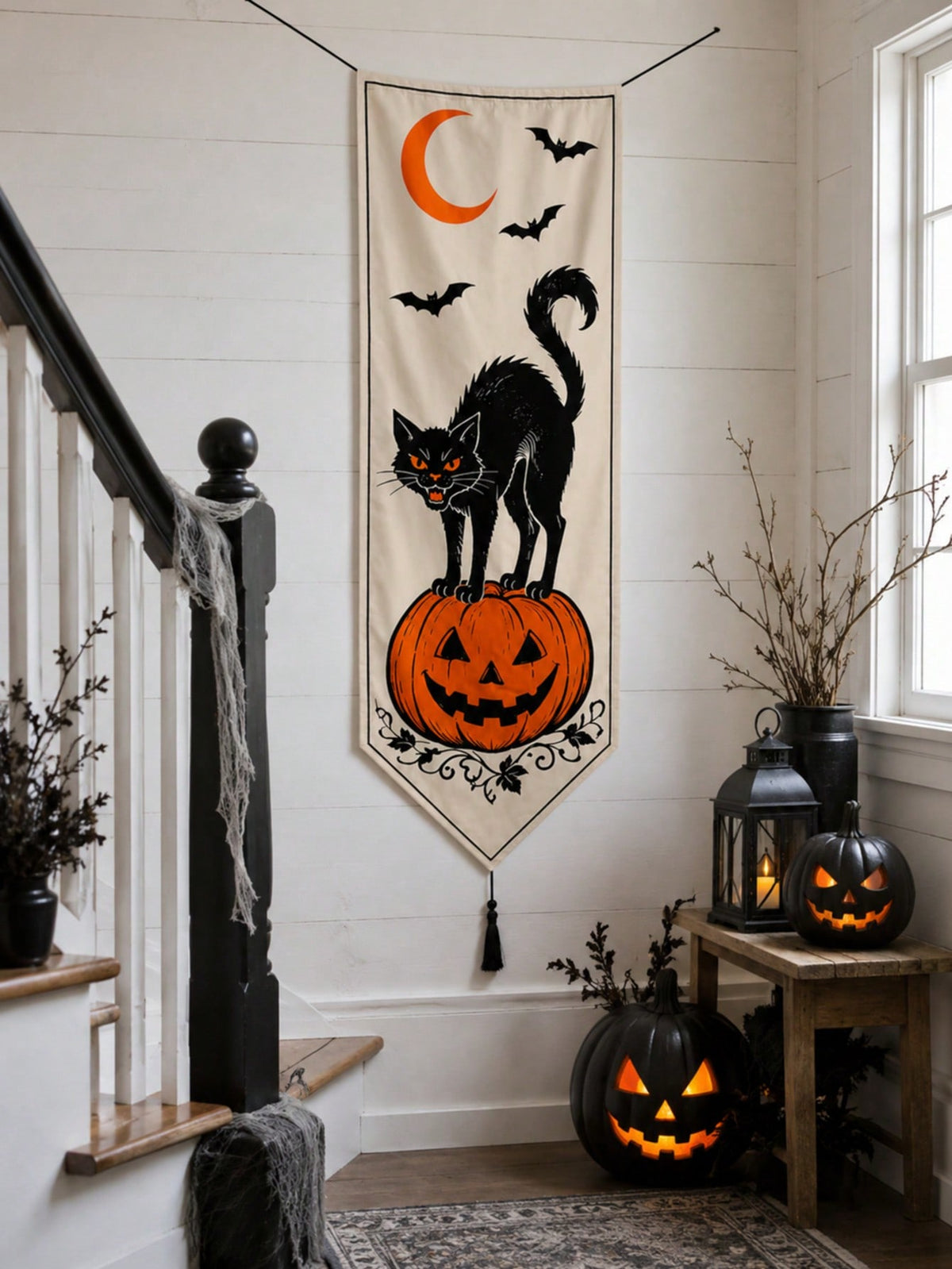 black cat pumpkin Halloween porch banner - photo 11