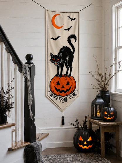 black cat pumpkin Halloween porch banner - photo 11