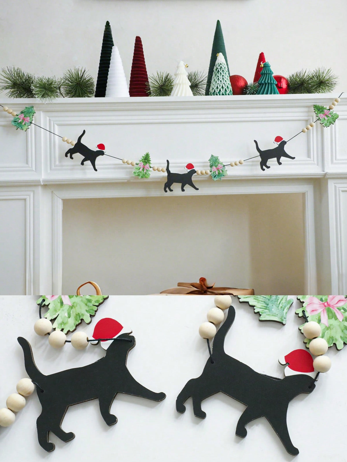black cat Christmas felt garland - photo 12