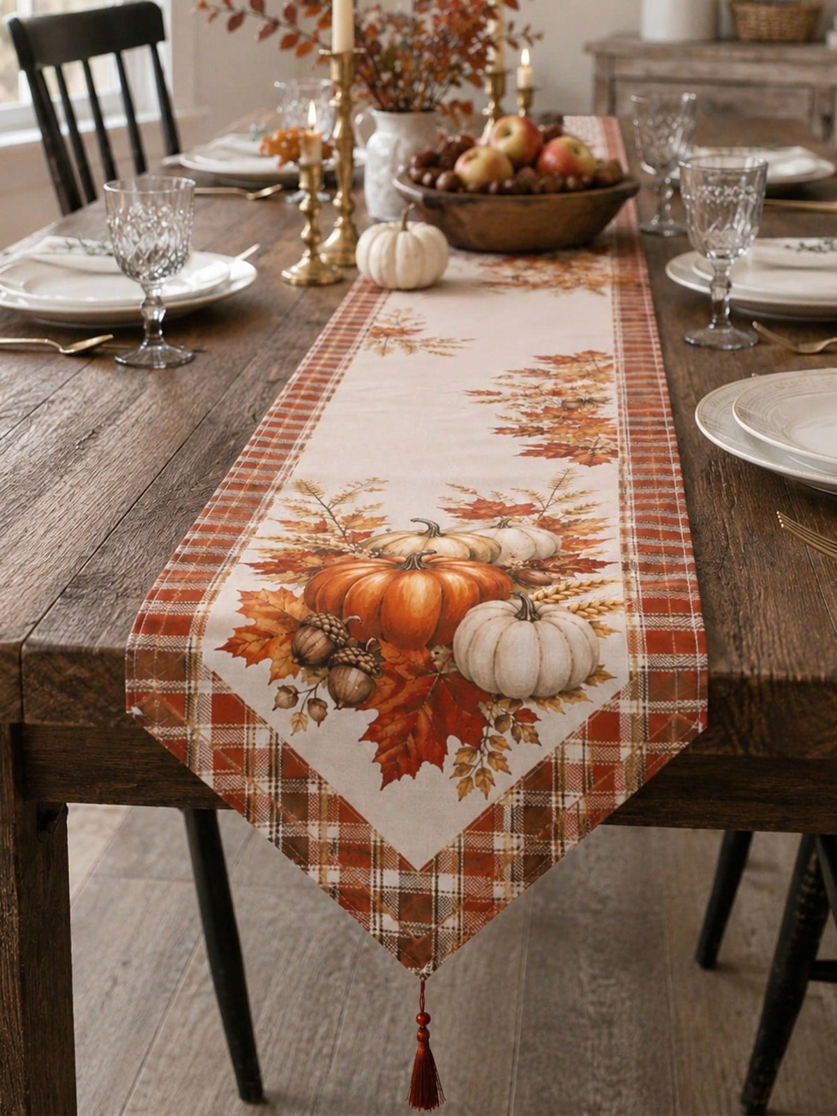 fall pumpkin plaid table runner - photo 11