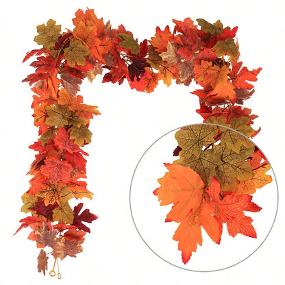 Artificial maple leaf garland with leaf detail close-up